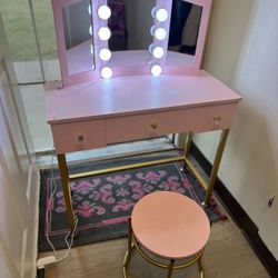 Vanity with Lights, Makeup Vanity with Mirror, 3 Lighting Modes, for Bedroom, Light Pink / Small / For 5 Years & Up / 3 Storage Cabinets Very Spacious