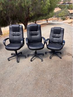 3 Black Adjustable Office Chairs