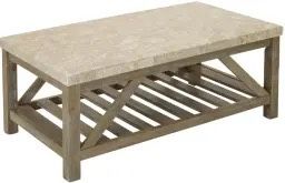Lightly Used Palmdale Rectangular Marble Coffee Table in Weather Oak