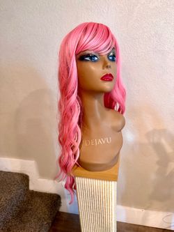 Pink Long Wavy Wig with Bangs brand new never worn !!