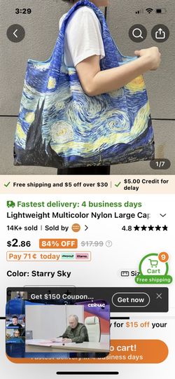 New! Really nice! Vincent Van Gogh "Starry Night" basic grocery tote bag..Style!