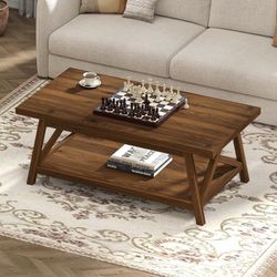 2-Tier Walnut Coffee Table with Storage