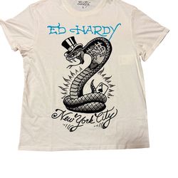 Vintage Ed Hardy NYC Cobra Snake Graphic Tee - White - Size L