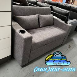 Gray 2 Seater Foldable Futon Sofa Couch 