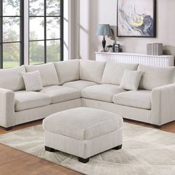 New Sectional W/Ottoman Included (  Beige Corduroy)