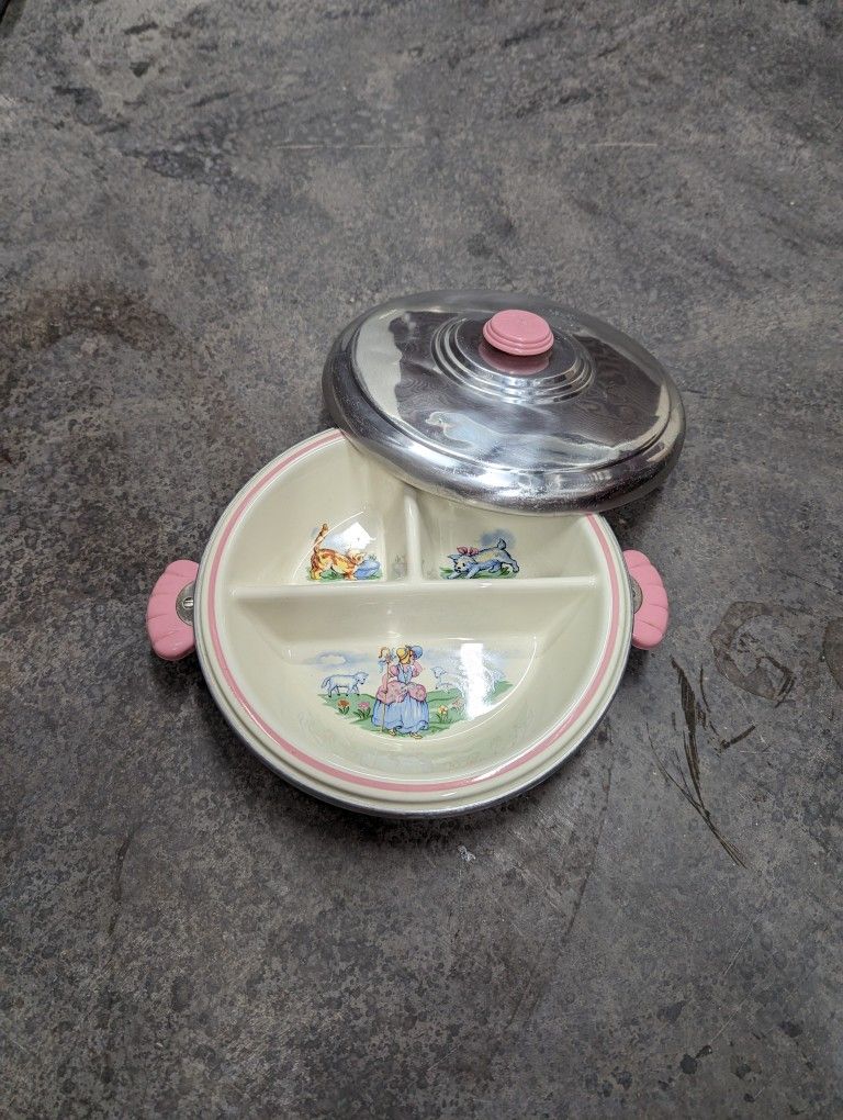 Vintage Hankscraft Little Bo Peep Divided Warming Dish