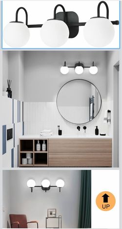 ZHUOER Modern Black Bathroom Vanity Light Fixtures 3 Lights Frame And Milk White Glass Globe Shade Modern Wall Sconce Lighting Bath Vanity Lights Bar