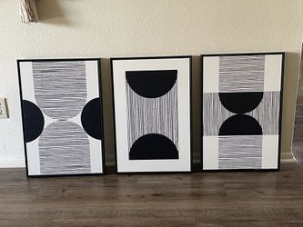 Mid Century Framed 3 Pieces Black Frame