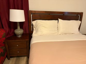 Dark Wood Queen Bed Frame with Headboard and mattress
