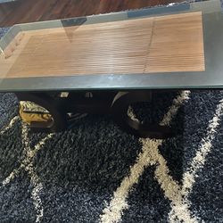 Asian style coffee table with bamboo inlay & Tempered glass top