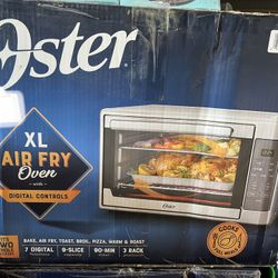 Oster Air Fryer Oven, 10-in-1 Countertop Toaster Oven Air Fryer Combo, 10.5" x 13" Fits 2 Large Pizzas, Stainless Steel,Silver