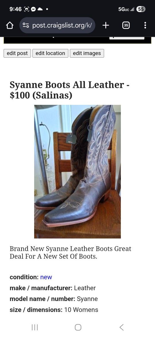 Brown Boots Leather Size 10 Women's