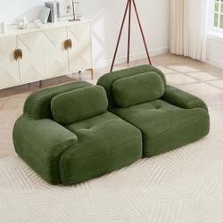 New 82” Olive Green Corduroy Loveseat Sofa – Modular Couch