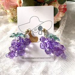 Diamond purple grape earrings