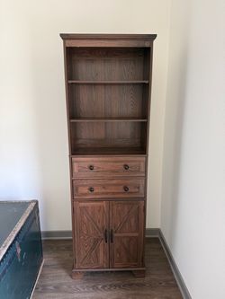 Tall Wood Bookcase with Drawers and Cabinet