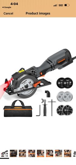DOVAMAN Circular Saw w/Bag, 5.8A 4-1/2" mini Saw w/Laser & Auxiliary Handle 6 Blades (4½" Diameter, 3/8" Arbor), Cutting Depth 1-11/16" (90°), 1-3/8" 