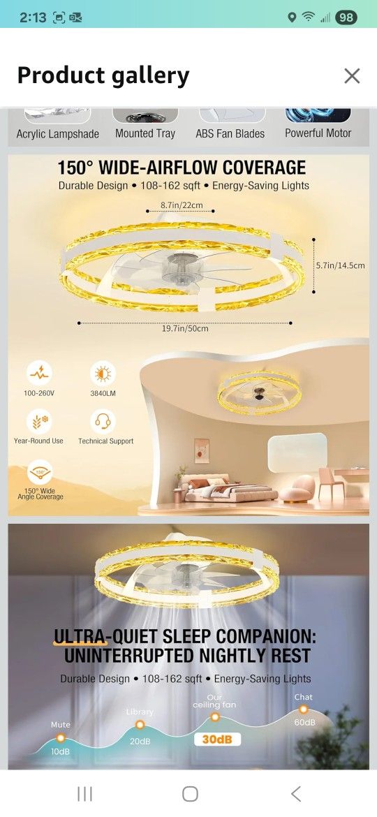 Ceiling Fans with Lights and Remote, 20'' Low Profile Flush Mount Ceiling Fan with 6 Speeds & 3 Color Temperature, 3000-6500K Dimmable Led Fandelier f