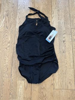 Crane Black Halter One Piece Swimsuit Size Large 
