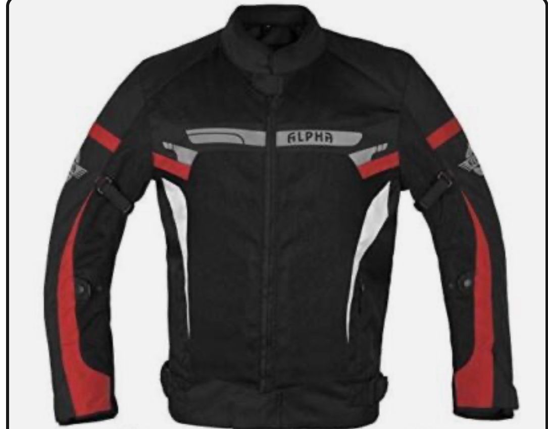 Motorcycle Jacket w/ gloves and full face helmet.