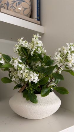 White Textured Ceramic Vase with Faux Florals
