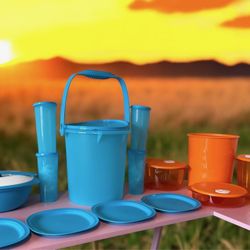 Set Azul Y Color Naranja  100