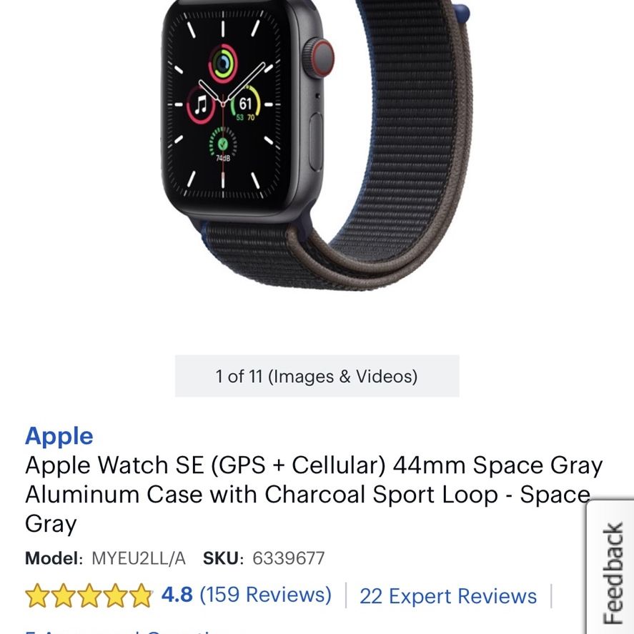 Apple Watch SE 44mm GPS+Cellular Space Gray for Sale in