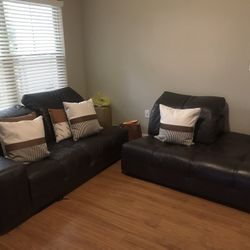 2 Piece . Brown-Real Leather,  Moderate Condition Couch
