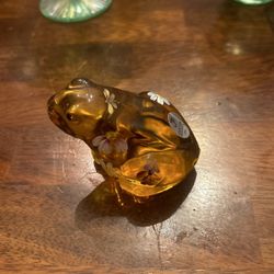 FENTON ART GLASS HANDPAINTED SIGNED FROG FORAL DESIGN DISPLAY