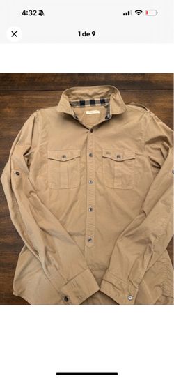 Burberry Men's Khaki Button-Up Shirt small