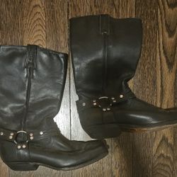 Womans Size 7.5 Black Leather Motorcycle Riding Boots 