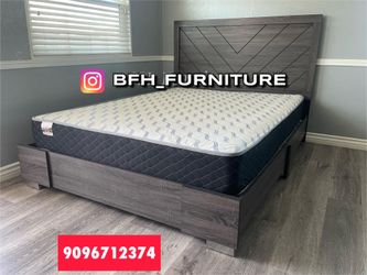 Queen grey alpine platform bed with ortho mattress included