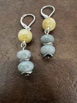 Elegant Silver and Yellow Agate Dangle Earrings