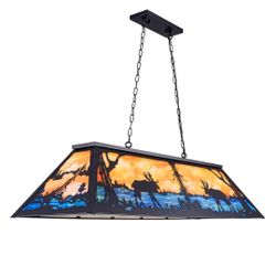 Wellmet Tiffany Pool Table Light 59 inch, 5 Lights Rustic Deer Chandelier for Kitchen Island, Cabin, Billiards Table Lamp, Farmhouse Chandelier for Co