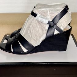 New Nine West JANIES3 Black Strappy Wedges SZ8