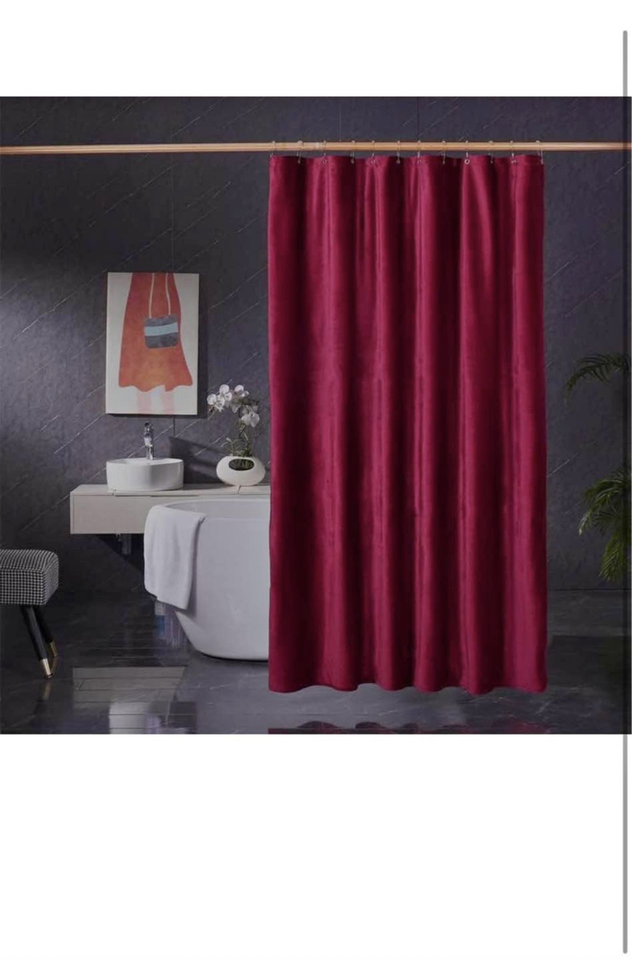 Velvet Burgundy Shower Curtains for Bathroom,260 GSM Heavy Duty Red Fabric Luxury Shower Curtain