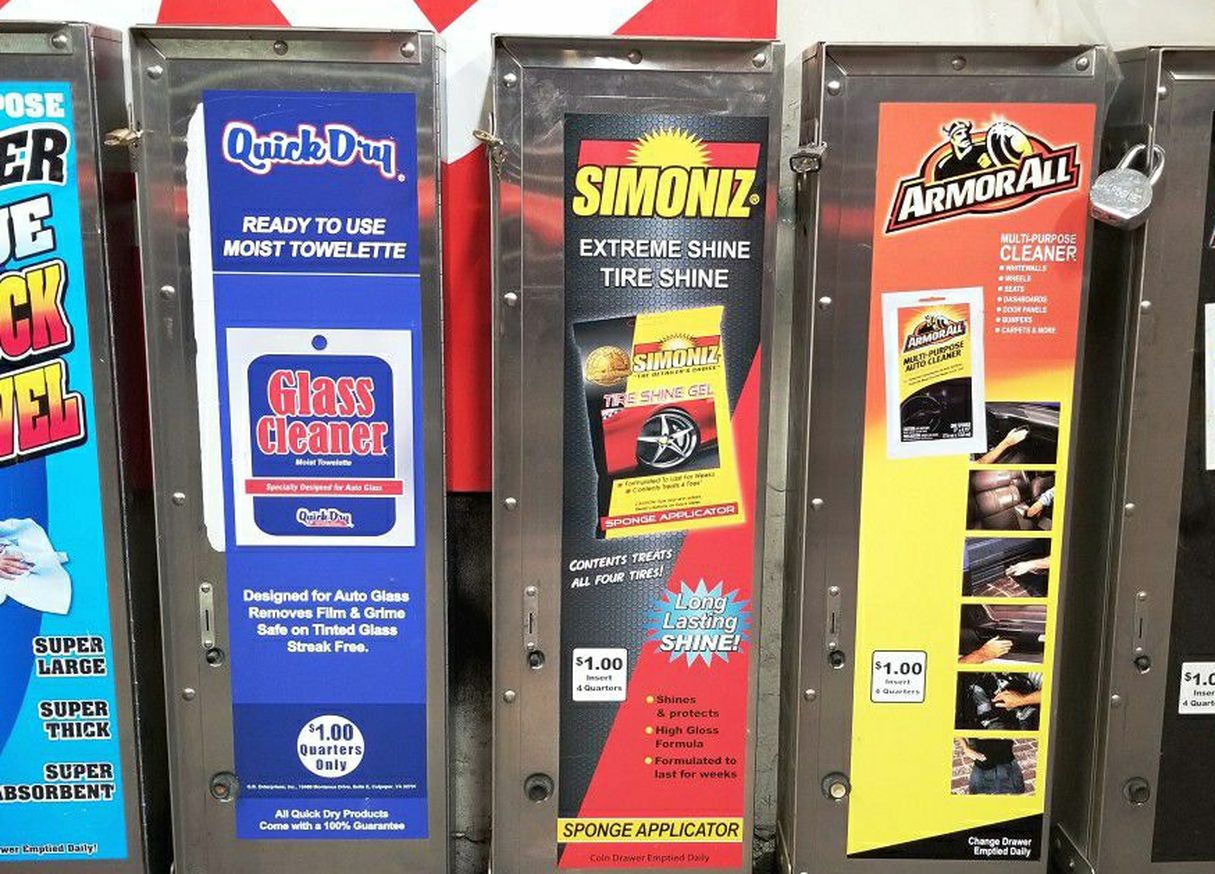 CAR WASH / AUTO DETAIL VENDING MACHINES - ARMOR-ALL, GLASS CLEANER, TOWELS, ETC!