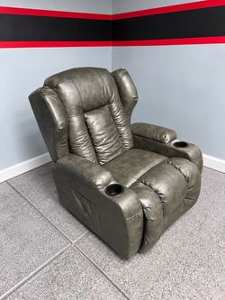 Gray Leather Recliner Chair with Cup Holders