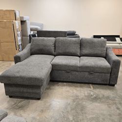 Dark Gray Sleeper Sectional Sofa with Reversible Storage Chaise