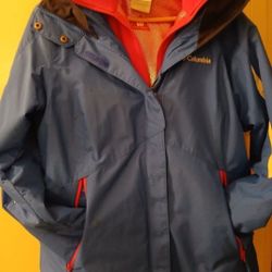 Women's Columbia Interchange Omnitech Jacket With Removable Hood Full Zipper Waterproof Size Small
