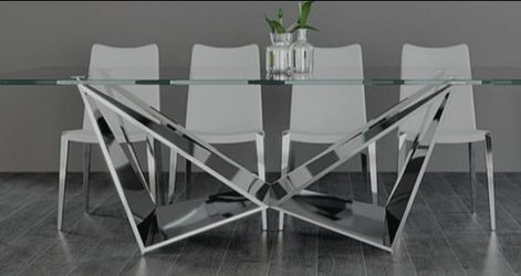 Modern Glass Dining Table With Black Suede Chairs