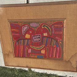 Art : Antique Quilt Frame Kuna Mola Vintage 