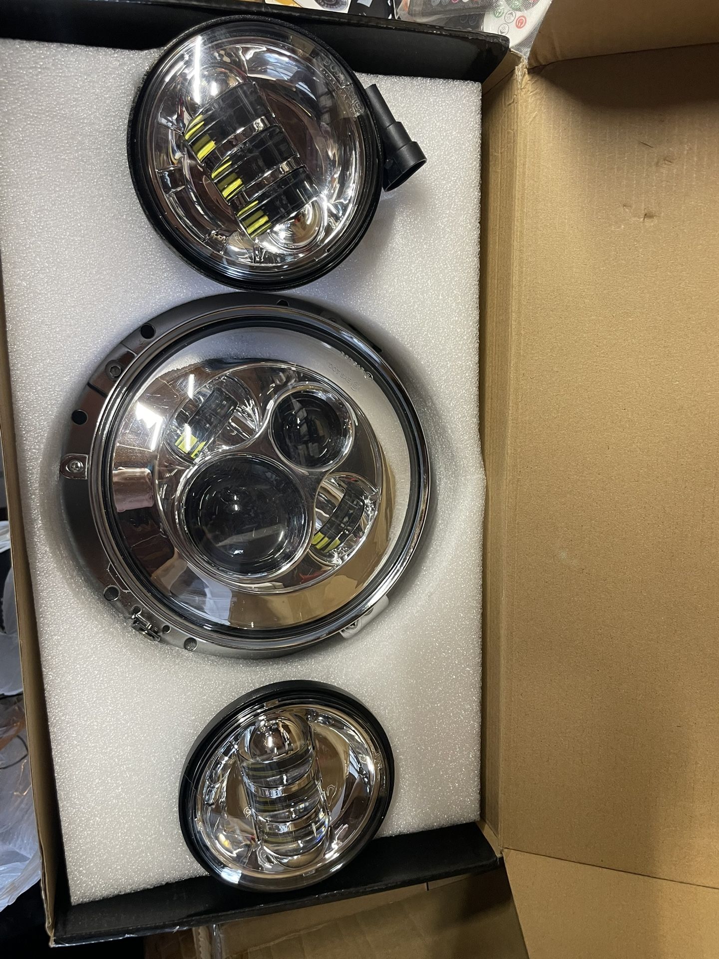 Chrome Clear Headlight And Passing Lights Led For Motorcycle 