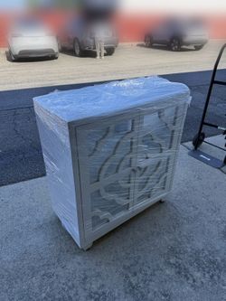 Cream Quatrefoil Glass-Door Cabinet – $75