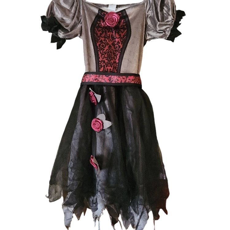 zombie prom dress Kids' Prom Queen Zombie Corpse Grey Dress with Tiara/Belt/Corsage/Sash Halloween Costume, Assorted Sizes