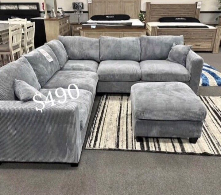 Grey Sectional Sofa With Ottoman Brand New