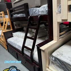 Triple Bunk Bed Cherry With Trundle New Mattresses