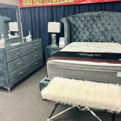 Stunning Grey Tufted 5pc Bedroom Furniture Set Available Limited Time Only $1299‼️