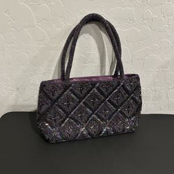 Small Beaded Evening Handbag Purse.  Sparkly material, zipper closure, lined, zippered inside pocket 