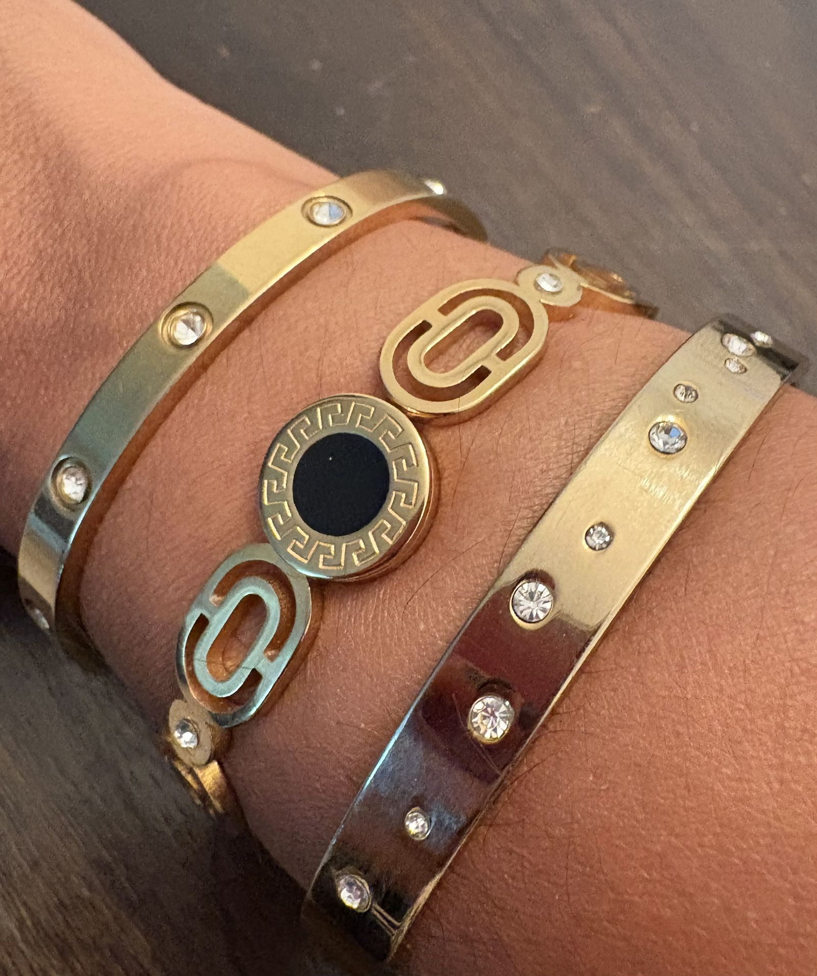 Elegant Gold color Bracelet Set with Crystal Accents (3 bracelets)