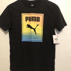 PUMA Boys Graphic T-Shirt Top 8-10 Medium Black NWT